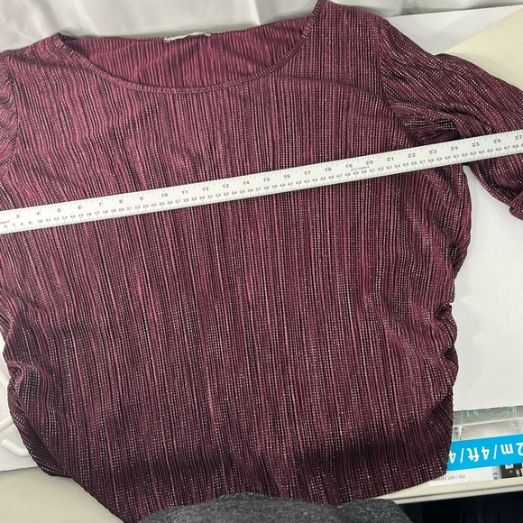 Revolution & Co Women's Top Pleated. in Shimmering Burgundy Glitter Stretch Top - Picture 11 of 12